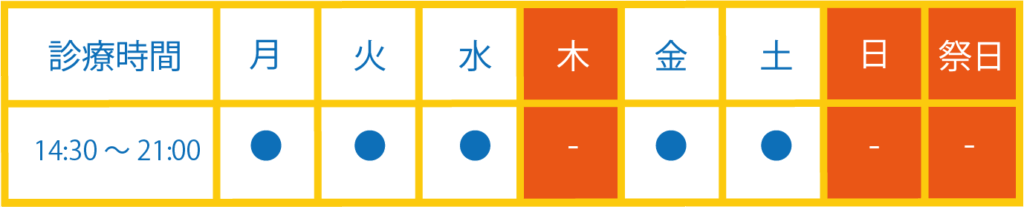 新座駅ロックウェルこども歯科・矯正歯科_診療時間（yellow）2